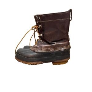 LL Bean Maine Hunting Shoe‎ Boots Brown Leather Rubber Waterproof Womens Size 10